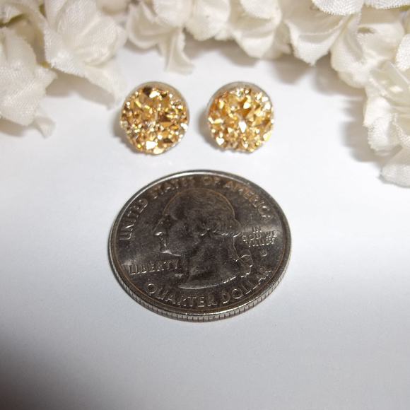 Gold Earrings Druzy Elegant Dressy Fashion Post Stud Fashion Accessory Set 4141 - Picture 2 of 3